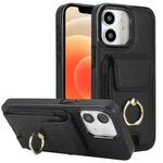 For iPhone 12 Elastic Card Bag Ring Holder Phone Case(Black)