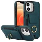 For iPhone 12 Elastic Card Bag Ring Holder Phone Case(Dark Green)