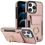 For iPhone 12 Pro Max Elastic Card Bag Ring Holder Phone Case(Rose Gold)