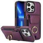 For iPhone 13 Pro Elastic Card Bag Ring Holder Phone Case(Purple)