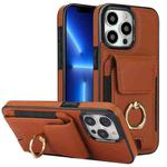 For iPhone 13 Pro Elastic Card Bag Ring Holder Phone Case(Brown)