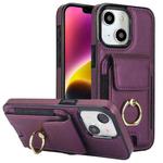 For iPhone 14 Elastic Card Bag Ring Holder Phone Case(Purple)