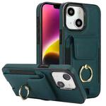 For iPhone 14 Elastic Card Bag Ring Holder Phone Case(Dark Green)