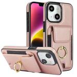 For iPhone 14 Elastic Card Bag Ring Holder Phone Case(Rose Gold)