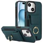 For iPhone 15 Elastic Card Bag Ring Holder Phone Case(Dark Green)