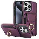 For iPhone 15 Pro Elastic Card Bag Ring Holder Phone Case(Purple)