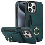 For iPhone 15 Pro Elastic Card Bag Ring Holder Phone Case(Dark Green)