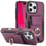 For iPhone 16 Pro Max Elastic Card Bag Ring Holder Phone Case(Purple)