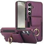 For Samsung Galaxy S24 5G Elastic Card Bag Ring Holder Phone Case(Purple)
