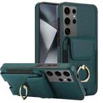 For Samsung Galaxy S24 Ultra 5G Elastic Card Bag Ring Holder Phone Case(Dark Green)