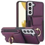 For Samsung Galaxy S22+ 5G Elastic Card Bag Ring Holder Phone Case(Purple)