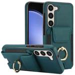 For Samsung Galaxy S23 5G Elastic Card Bag Ring Holder Phone Case(Dark Green)