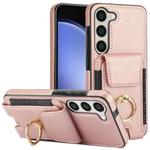 For Samsung Galaxy S23 5G Elastic Card Bag Ring Holder Phone Case(Rose Gold)