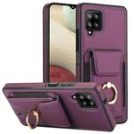 For Samsung Galaxy A12 Elastic Card Bag Ring Holder Phone Case(Purple)
