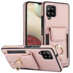 For Samsung Galaxy A12 Elastic Card Bag Ring Holder Phone Case(Rose Gold)