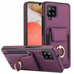 For Samsung Galaxy A42 Elastic Card Bag Ring Holder Phone Case(Purple)