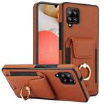 For Samsung Galaxy A42 Elastic Card Bag Ring Holder Phone Case(Brown)
