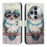 For OPPO Find X7 Ultra 3D Painting Horizontal Flip Leather Phone Case(Grey Owl)