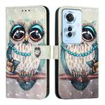 For OPPO F25 Pro 5G India 3D Painting Horizontal Flip Leather Phone Case(Grey Owl)