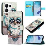 For OPPO Reno8 Pro 5G Global 3D Painting Horizontal Flip Leather Phone Case(Grey Owl)