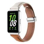 For Samsung Galaxy Fit 3 Litchi Texture Magnetic Buckle Slim Leather Watch Band(Milk White+Yellow Brown)