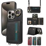 For iPhone 15 Pro Max Crossbodys Card Bag Ring Holder Leather Phone Case(Black)