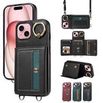 For iPhone 15 Crossbodys Card Bag Ring Holder Leather Phone Case(Black)