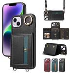 For iPhone 14 Plus Crossbodys Card Bag Ring Holder Leather Phone Case(Black)
