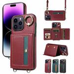 For iPhone 14 Pro Crossbodys Card Bag Ring Holder Leather Phone Case(Red)