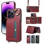 For iPhone 14 Pro Max Crossbodys Card Bag Ring Holder Leather Phone Case(Red)