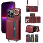 For iPhone 13 Pro Crossbodys Card Bag Ring Holder Leather Phone Case(Red)