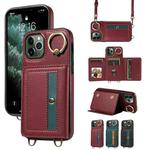 For iPhone 11 Pro Crossbodys Card Bag Ring Holder Leather Phone Case(Red)