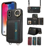 For iPhone XS Max Crossbodys Card Bag Ring Holder Leather Phone Case(Black)