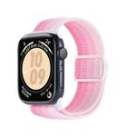 For Apple Watch SE 2023 44mm Carbon Fiber Texture Snap Buckle Nylon Watch Band(Gradient Pink)