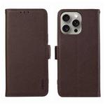 For iPhone 14 Pro ABEEL Side-Magnetic Litchi Pattern Leather RFID Phone Case(Brown)