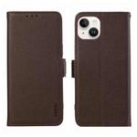 For iPhone 13 ABEEL Side-Magnetic Litchi Pattern Leather RFID Phone Case(Brown)