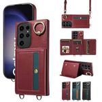 For Samsung Galaxy S23 Ultra 5G Crossbodys Wallet Bag Ring Holder Leather Phone Case(Red)