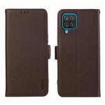 For Samsung Galaxy A12 ABEEL Side-Magnetic Litchi Pattern Leather RFID Phone Case(Brown)