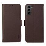 For Samsung Galaxy S21 5G ABEEL Side-Magnetic Litchi Pattern Leather RFID Phone Case(Brown)