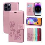 For iPhone 15 Pro Max Rose Embossed Flip PU Leather Phone Case(Rose Gold)