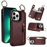 For iPhone 13 Pro Max Litchi Texture Zipper Double Buckle Card Bag Phone Case(Maroon Red)