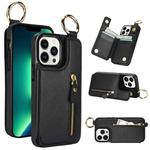 For iPhone 13 Pro Max Litchi Texture Zipper Double Buckle Card Bag Phone Case(Black)