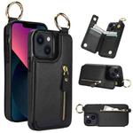 For iPhone 13 mini Litchi Texture Zipper Double Buckle Card Bag Phone Case(Black)