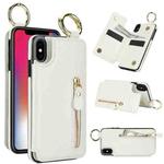 For iPhone XS / X Litchi Texture Zipper Double Buckle Card Bag Phone Case(White)