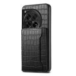 For OnePlus 12 Crocodile Texture Card Bag Design Full Coverage Phone Case(Black)