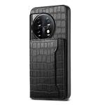 For OnePlus 11 Crocodile Texture Card Bag Design Full Coverage Phone Case(Black)