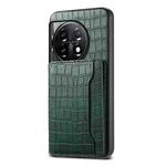 For OnePlus 11 Crocodile Texture Card Bag Design Full Coverage Phone Case(Green)