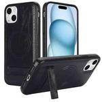 For iPhone 15 Retro Leather Invisible Stand MagSafe Phone Case(Black)