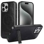 For iPhone 15 Pro Max Retro Leather Invisible Stand MagSafe Phone Case(Black)