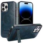 For iPhone 14 Pro Retro Leather Invisible Stand MagSafe Phone Case(Blue)